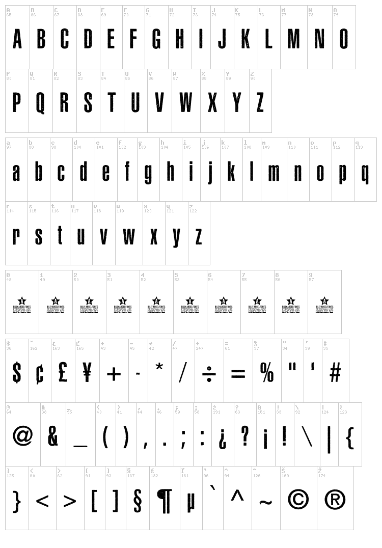 Asphaltic Grain font map